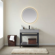 Load image into Gallery viewer, Vinnova Bilbao 36" Single Vanity with Matte black stainless steel bracket match with Grey Sintered Stone Top and Mirror- Vinnova