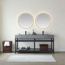 Load image into Gallery viewer, Vinnova Bilbao 72&quot; Double Vanity with Matte black stainless steel bracket match with Grey Sintered Stone Top and Mirror- Vinnova