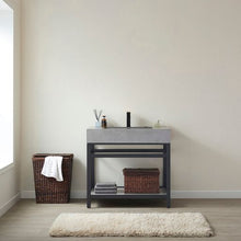 Load image into Gallery viewer, Vinnova Bilbao 36" Single Vanity with Matte black stainless steel bracket match with Grey Sintered Stone Top- Vinnova