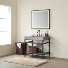 Load image into Gallery viewer, Vinnova Lleida 36" Single Sink Bath Vanity in Matt Black Metal Support with Grey Sintered Stone Top and Mirror- Vinnova