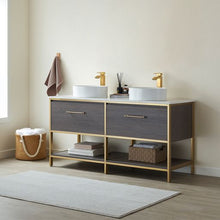 Load image into Gallery viewer, Vinnova Murcia 60G&quot; Double Sink Bath Vanity in Suleiman Oak with White Composite Grain Stone Countertop- Vinnova