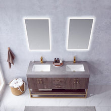 Load image into Gallery viewer, Vinnova Alistair 60&quot; Double Sink Bath Vanity in North Carolina Oak with Grey Sintered Stone Top and Mirror- Vinnova