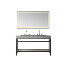 Load image into Gallery viewer, Vinnova Lleida 60&quot; Single Sink Bath Vanity in Matt Black Metal Support with Grey Sintered Stone Top and Mirror- Vinnova
