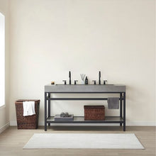 Load image into Gallery viewer, Vinnova Lleida 60&quot; Single Sink Bath Vanity in Matt Black Metal Support with Grey Sintered Stone Top- Vinnova