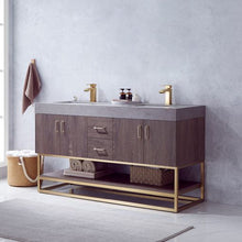 Load image into Gallery viewer, Vinnova Alistair 60&quot; Double Sink Bath Vanity in North Carolina Oak with Grey Sintered Stone Top- Vinnova