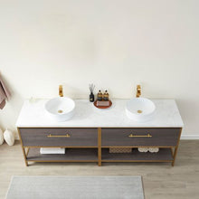 Load image into Gallery viewer, Vinnova Murcia 84G&quot; Double Sink Bath Vanity in Suleiman Oak with White Composite Grain Stone Countertop- Vinnova