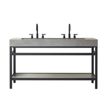 Load image into Gallery viewer, Vinnova Lleida 60&quot; Single Sink Bath Vanity in Matt Black Metal Support with Grey Sintered Stone Top- Vinnova
