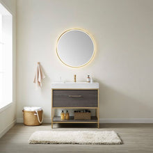 Load image into Gallery viewer, Vinnova Palma 36G&quot; Single Sink Bath Vanity in Suleiman Oak with White Composite Grain Stone Countertop and Mirror- Vinnova