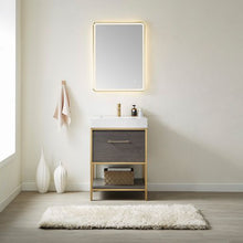 Load image into Gallery viewer, Vinnova Palma 24G&quot; Single Sink Bath Vanity in Suleiman Oak with White Composite Grain Stone Countertop and Mirror- Vinnova