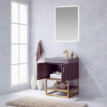Load image into Gallery viewer, Vinnova Alistair 24&quot; Single Sink Bath Vanity in North Carolina Oak with Grey Sintered Stone Top and Mirror- Vinnova