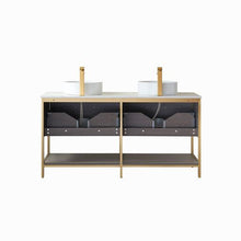 Load image into Gallery viewer, Vinnova Murcia 60G&quot; Double Sink Bath Vanity in Suleiman Oak with White Composite Grain Stone Countertop- Vinnova