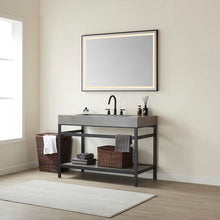 Load image into Gallery viewer, Vinnova Lleida 48&quot; Single Sink Bath Vanity in Matt Black Metal Support with Grey Sintered Stone Top and Mirror- Vinnova