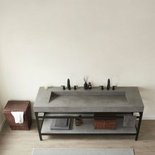 Load image into Gallery viewer, Vinnova Lleida 72&quot; Single Sink Bath Vanity in Matt Black Metal Support with Grey Sintered Stone Top- Vinnova