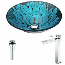 Load image into Gallery viewer, Key Series Deco-Glass Vessel Sink in Lustrous Blue and Black with Enti Faucet in Chrome- Anzzi