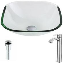 Load image into Gallery viewer, Cadenza Series Deco-Glass Vessel Sink in Lustrous Clear with Harmony Faucet in Brushed Nickel- Anzzi