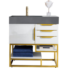 Load image into Gallery viewer, James Martin Columbia 36&quot; Glossy White - Radiant Gold Single Vanity- James Martin