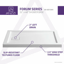 Load image into Gallery viewer, Forum Series 48 in. x 32 in. Shower Base in White- Anzzi