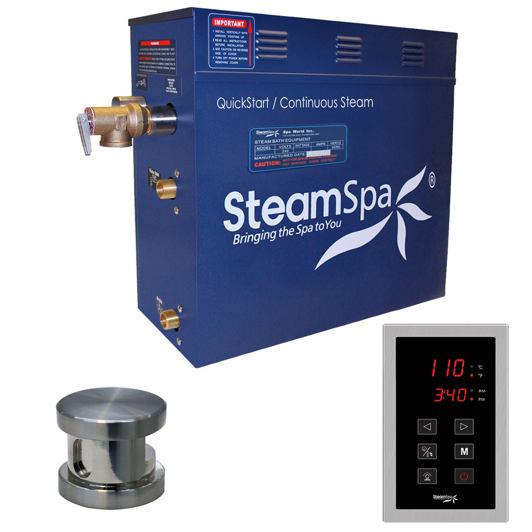 SteamSpa Oasis 6 KW QuickStart Acu-Steam Bath Generator Package in Brushed Nickel- SteamSpa