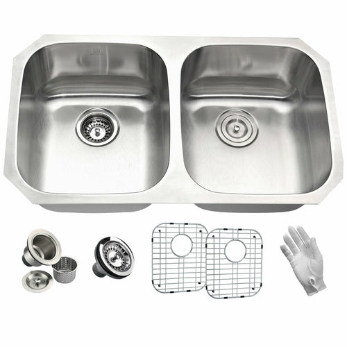 Moore Undermount Stainless Steel 32 in. 0-Hole 50/50 Double Bowl Kitchen Sink in Brushed Satin- Anzzi