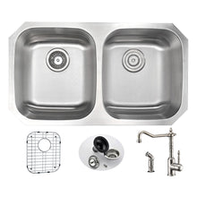 Load image into Gallery viewer, MOORE Undermount 32 in. Double Bowl Kitchen Sink with Locke Faucet in Brushed Nickel- Anzzi
