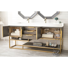 Load image into Gallery viewer, James Martin Columbia 72&quot; Ash Gray - Radiant Gold Double Vanity