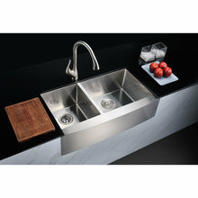 Load image into Gallery viewer, ELYSIAN Series 36 in. Farm House 40/60 Dual Basin Handmade Stainless Steel Kitchen Sink- Anzzi