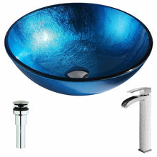 Load image into Gallery viewer, Arc Series Deco-Glass Vessel Sink in Lustrous Light Blue with Key Faucet in Brushed Nickel- Anzzi