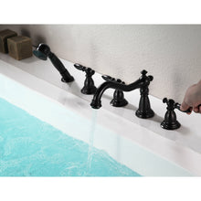 Load image into Gallery viewer, Patriarch 2-Handle Deck-Mount Roman Tub Faucet with Handheld Sprayer in Oil Rubbed Bronze- Anzzi
