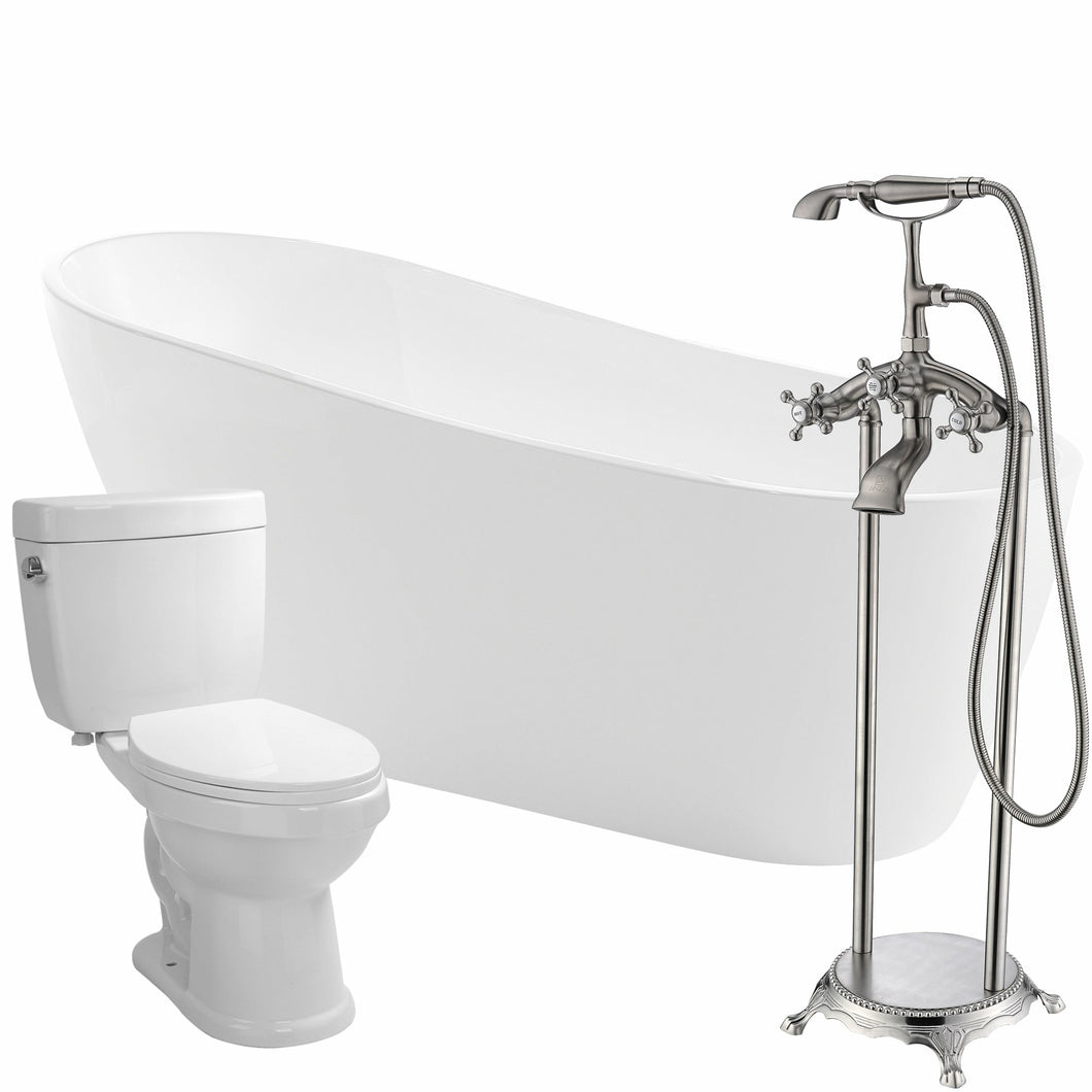 Trend 67 in. Acrylic Flatbottom Non-Whirlpool Bathtub with Tugela Faucet and Talos 1.6 GPF Toilet- Anzzi