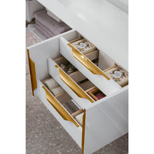 Load image into Gallery viewer, James Martin Mercer Island 72&quot; Glossy White - Radiant Gold Double Vanity