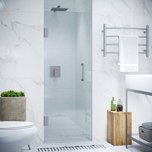 Fellow Series 30 in. by 72 in. Frameless Hinged Shower Door in Brushed Nickel with Handle- Anzzi