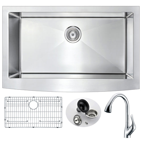 Elysian Farmhouse 36 in. Kitchen Sink with Accent Faucet in Polished Chrome- Anzzi
