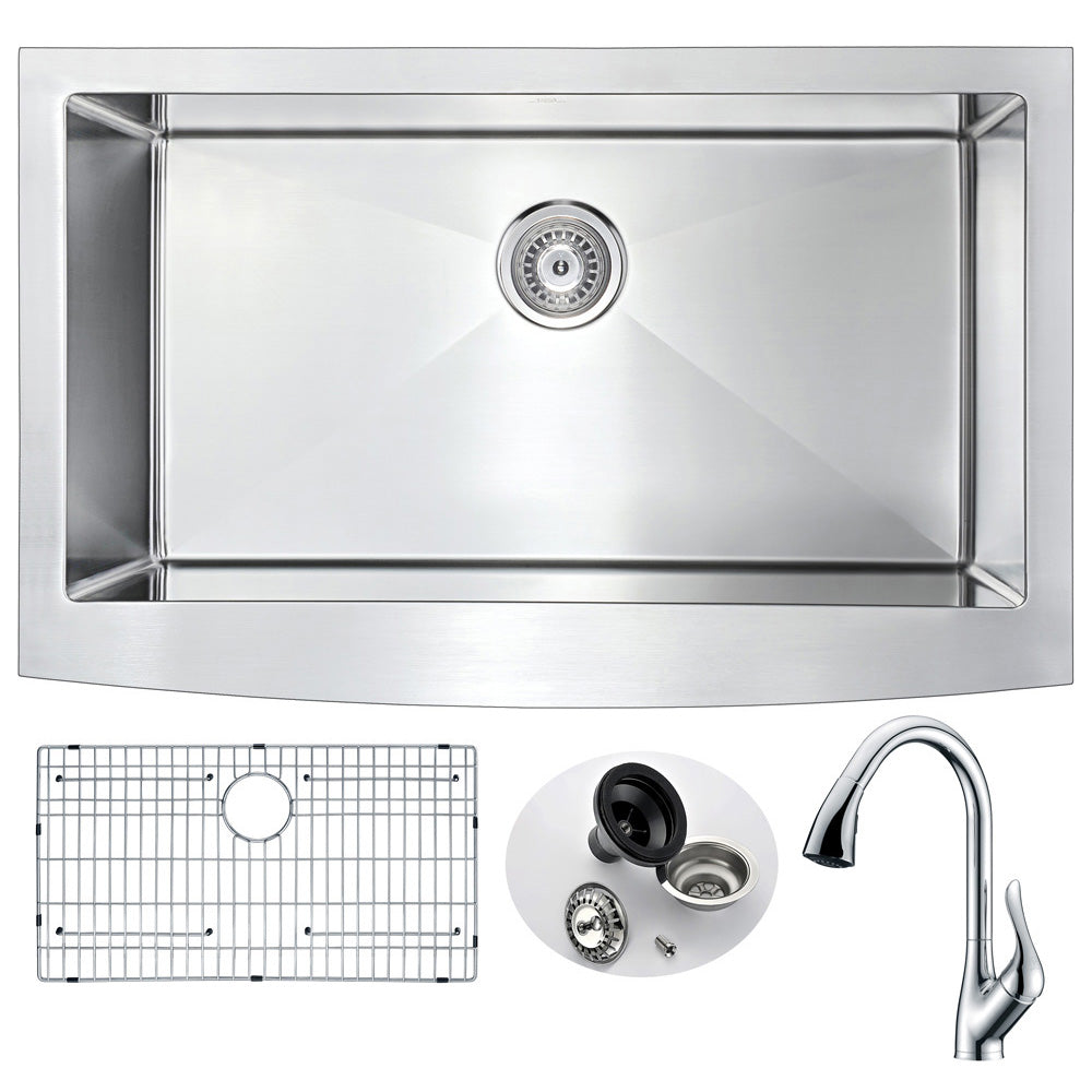 Elysian Farmhouse 36 in. Kitchen Sink with Accent Faucet in Polished Chrome- Anzzi