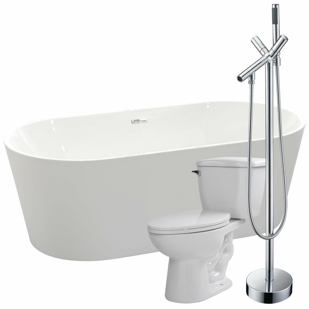 Chand 67 in. Acrylic Flatbottom Non-Whirlpool Bathtub with Havasu Faucet and Kame 1.28 GPF Toilet- Anzzi
