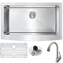Load image into Gallery viewer, Elysian Farmhouse 32 in. Kitchen Sink with Accent Faucet in Brushed Nickel- Anzzi
