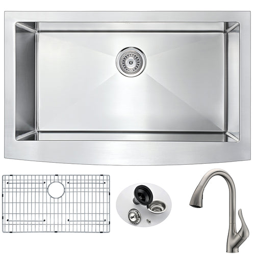 Elysian Farmhouse 32 in. Kitchen Sink with Accent Faucet in Brushed Nickel- Anzzi