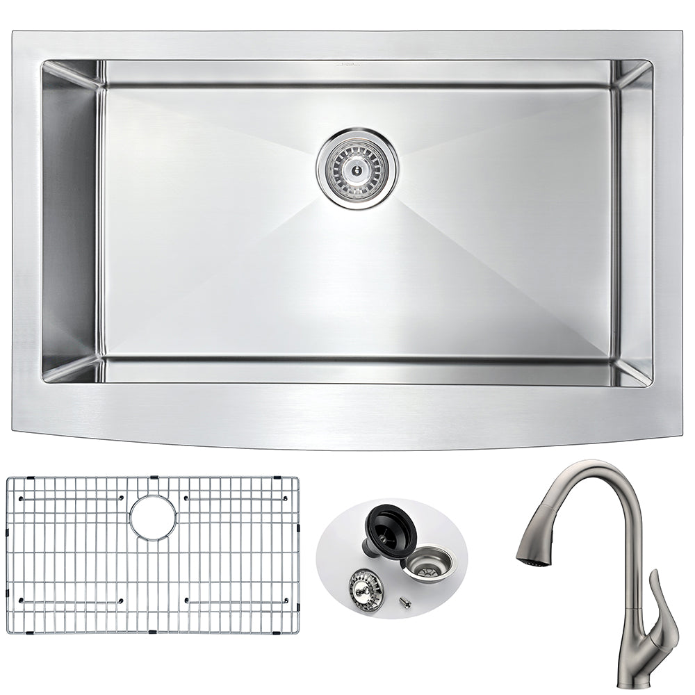 Elysian Farmhouse 32 in. Kitchen Sink with Accent Faucet in Brushed Nickel- Anzzi