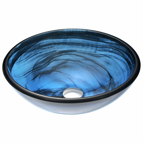 Soave Series Deco-Glass Vessel Sink in Sapphire Wisp- Anzzi