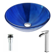 Load image into Gallery viewer, Meno Series Deco-Glass Vessel Sink in Lustrous Blue with Key Faucet in Brushed Nickel- Anzzi
