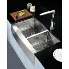 Load image into Gallery viewer, Elysian Farmhouse Stainless Steel 33 in. 0-Hole 60/40 Double Bowl Kitchen Sink in Brushed Satin- Anzzi