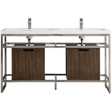 Load image into Gallery viewer, James Martin Boston 63&quot; Brushed Nickel Stainless Steel Sink Console (Double Basins) With Cabinet- James Martin