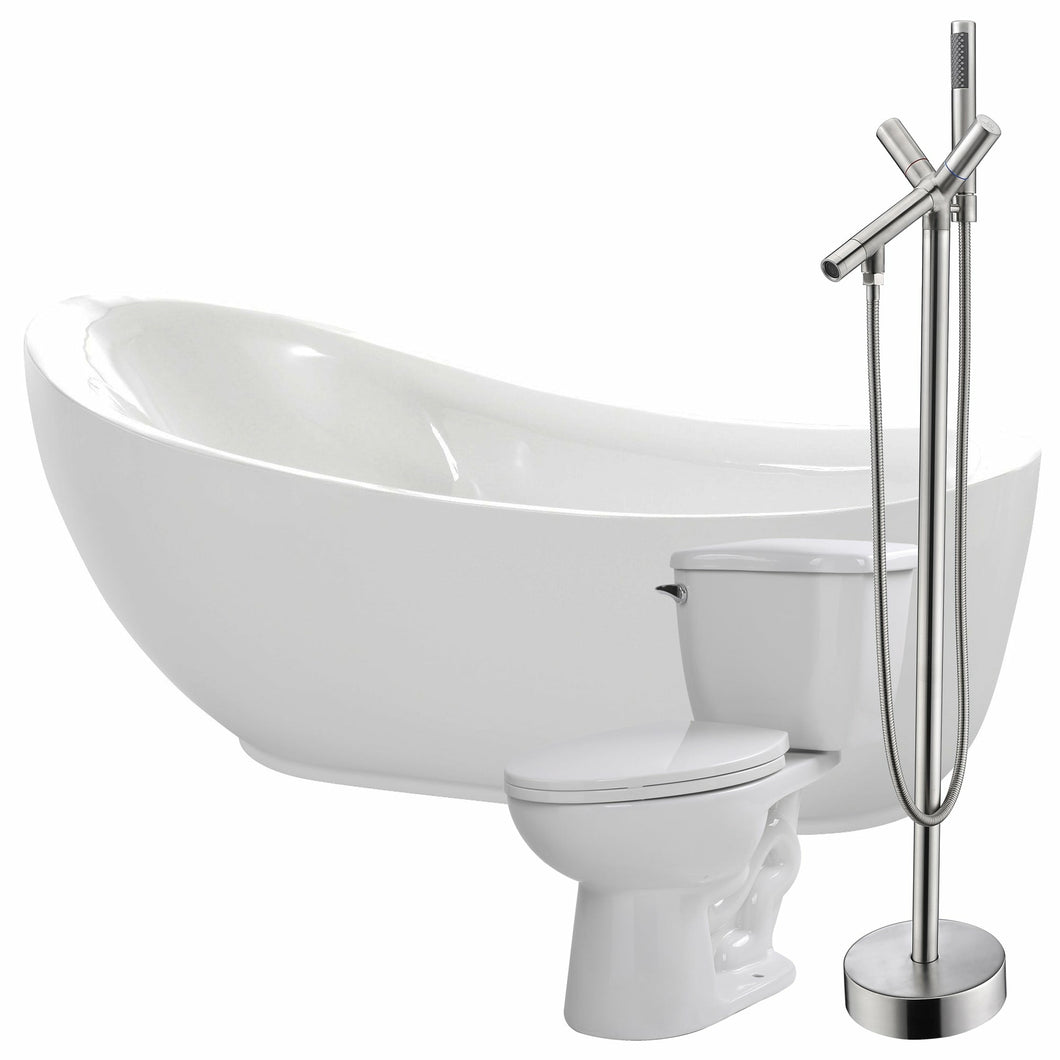 Talyah 71 in. Acrylic Flatbottom Non-Whirlpool Bathtub with Havasu Faucet and Kame 1.28 GPF Toilet- Anzzi