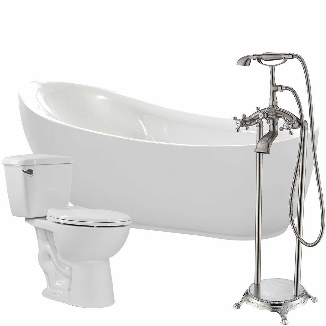 Talyah 71 in. Acrylic Soaking Bathtub with Tugela Faucet and Cavalier 1.28 GPF Toilet- Anzzi