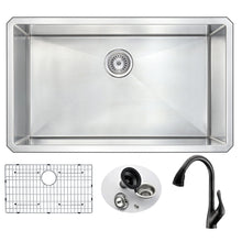 Load image into Gallery viewer, VANGUARD Undermount 32 in. Single Bowl Kitchen Sink with Accent Faucet in Oil Bronze- Anzzi