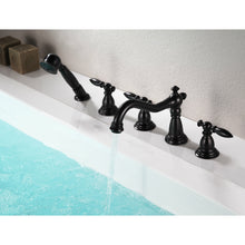 Load image into Gallery viewer, Patriarch 2-Handle Deck-Mount Roman Tub Faucet with Handheld Sprayer in Oil Rubbed Bronze- Anzzi