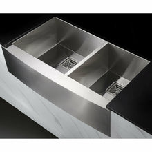 Load image into Gallery viewer, Elysian Farmhouse 36 in. 60/40 Double Bowl Kitchen Sink with Faucet in Brushed Nickel- Anzzi