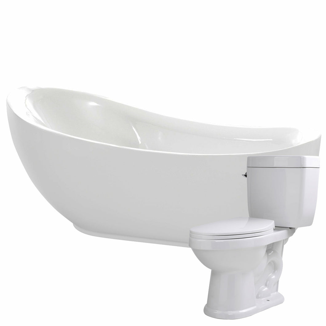Talyah 71 in. Acrylic Soaking Bathtub with Talos 2-piece 1.6 GPF Single Flush Toilet- Anzzi