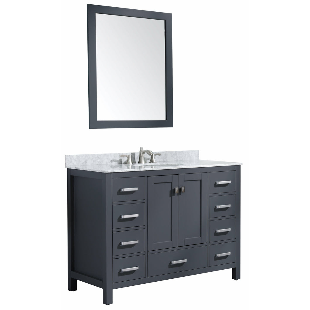 Chateau 48 in. W x 22 in. D Bathroom Bath Vanity Set in Gray with Carrara Marble Top with White Sink- Anzzi