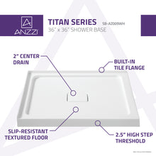 Load image into Gallery viewer, Titan Series 36 in. x 36 in. Double Threshold Shower Base in White- Anzzi