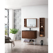 Load image into Gallery viewer, James Martin Milan 35.4&quot; Mid Century Walnut - Glossy White Single Vanity